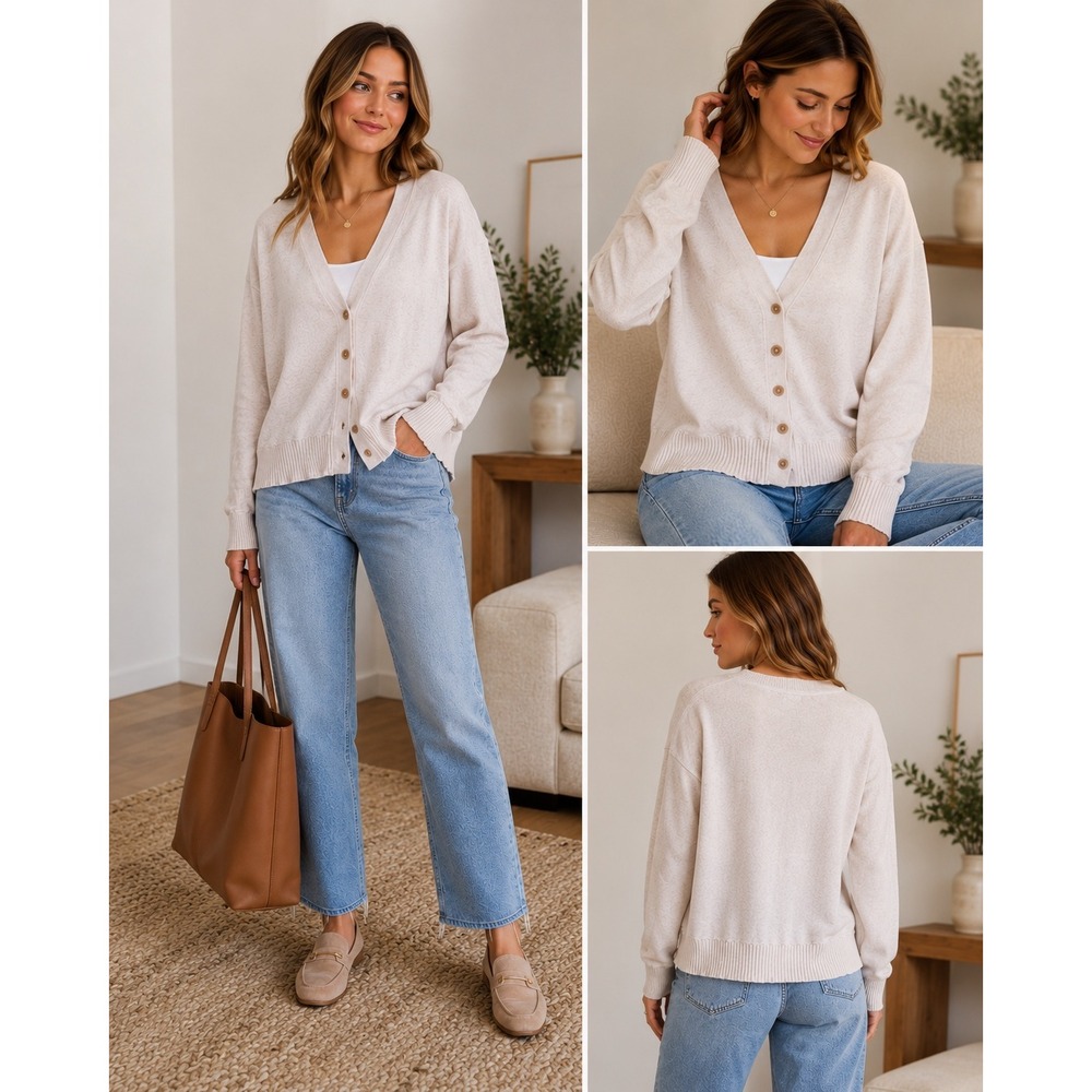 Aerie Button Front Oversized Boyfriend Cardigan Sweater XS Oatmeal Slouchy Beige